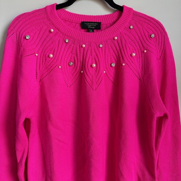 Charter Club Sweaters - Charter Club Cashmere Sweater Womens Medium Hot‎ Pink Pearl Embellished NWT